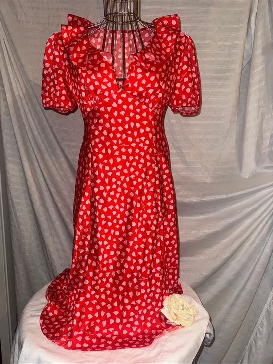 Marc Jacobs Dresses & Skirts - Marc Jacobs Sample Piece, Red Heart-Print Dress with Ruffles, See Dimensions